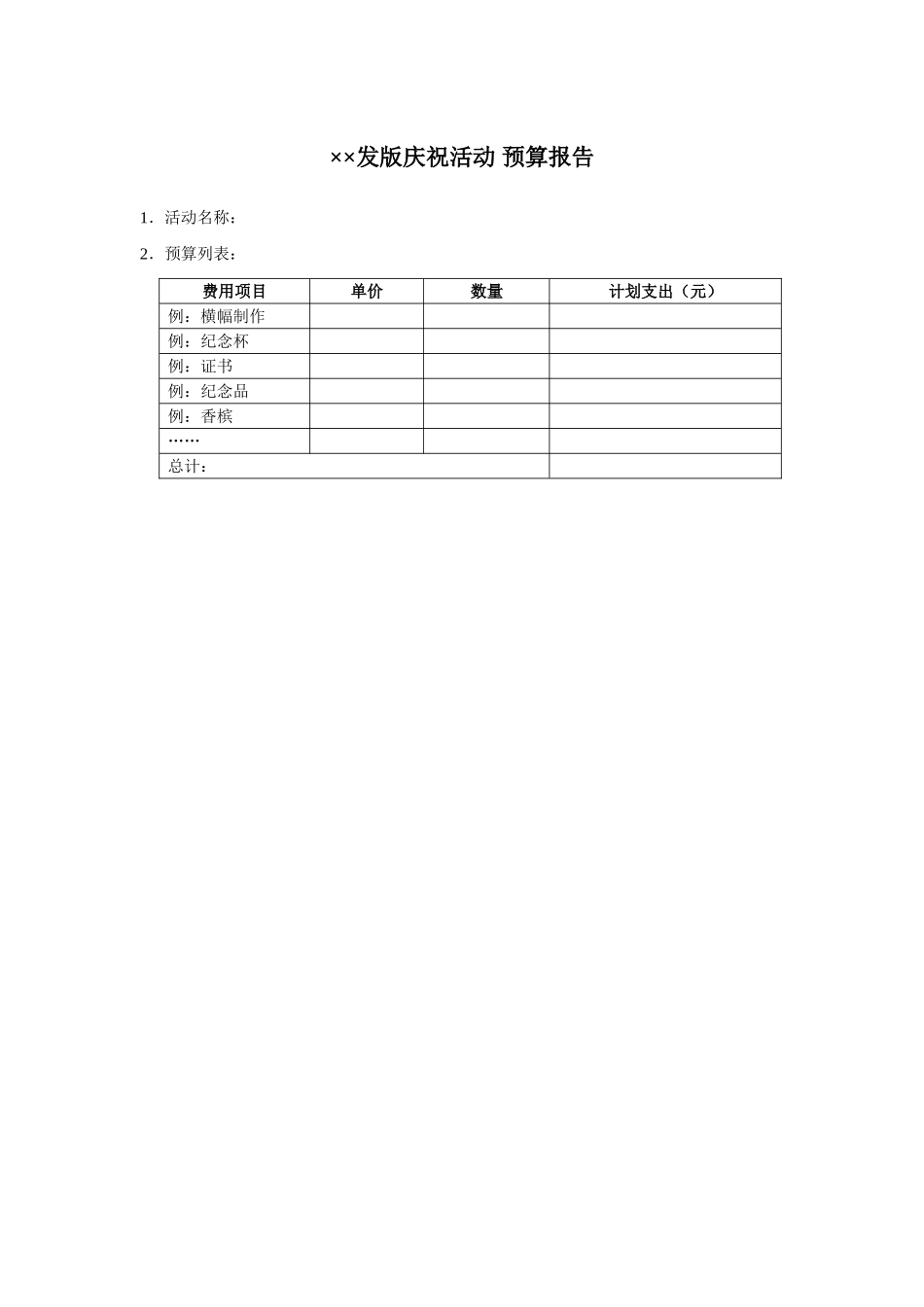 发版庆祝活动预算报告_第1页