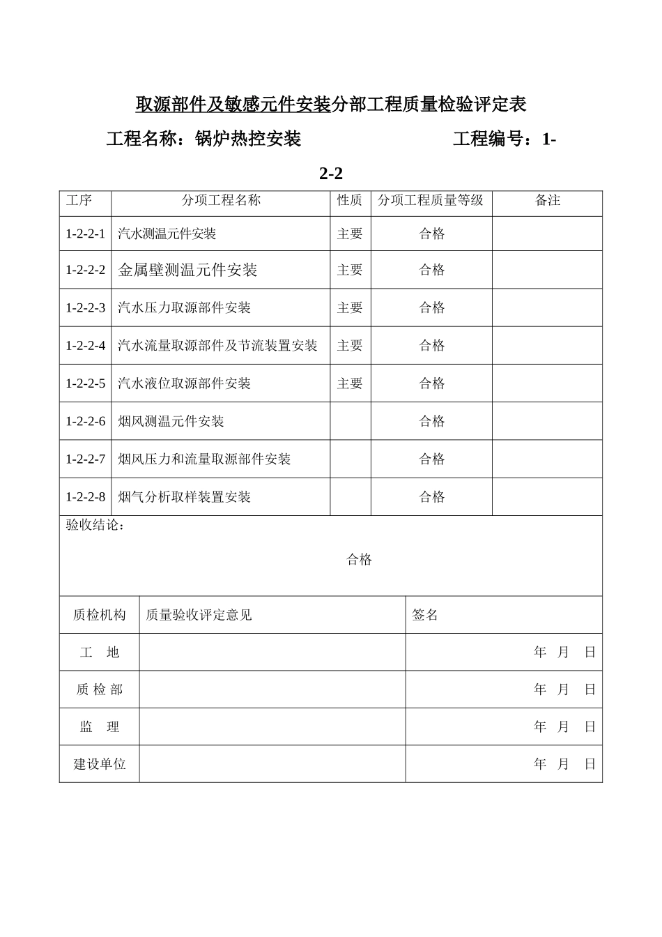 取源部件及敏感元件安装分部报验申请表1-2-2_第2页