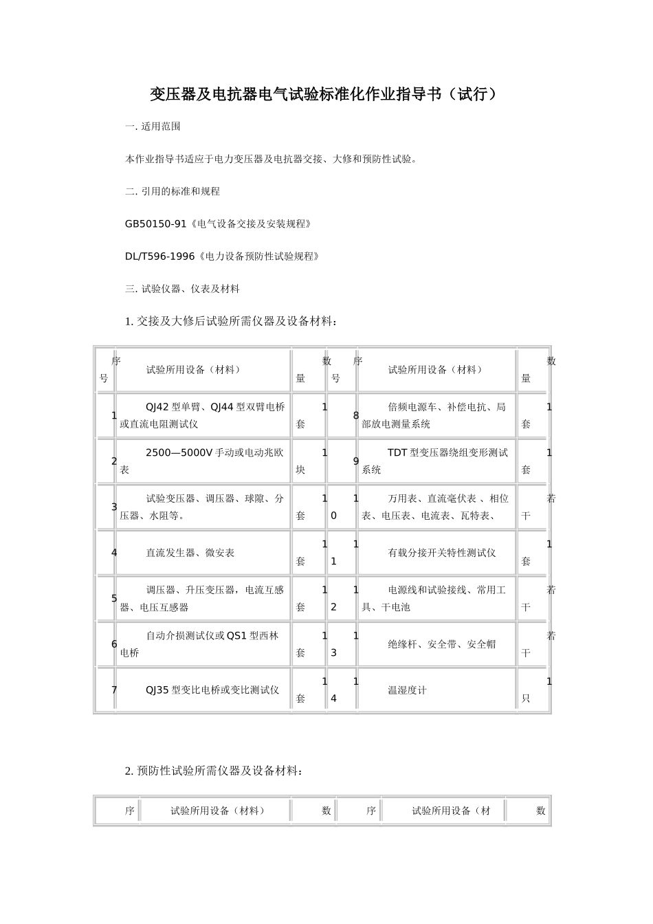 变压器及电抗器电气试验标准化作业指导书_第1页