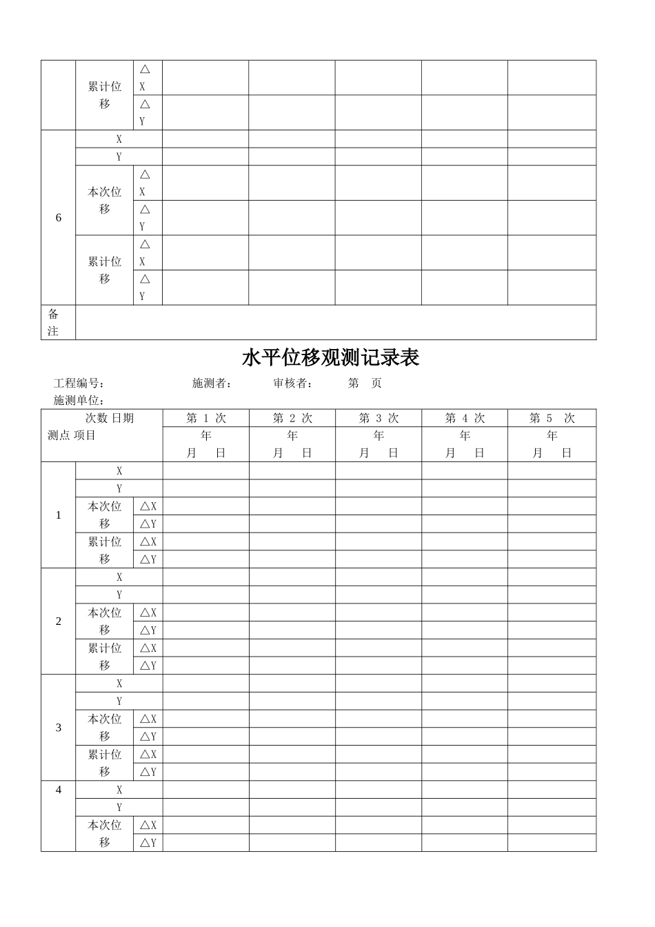 变形监测水平位移观测记录表_第3页