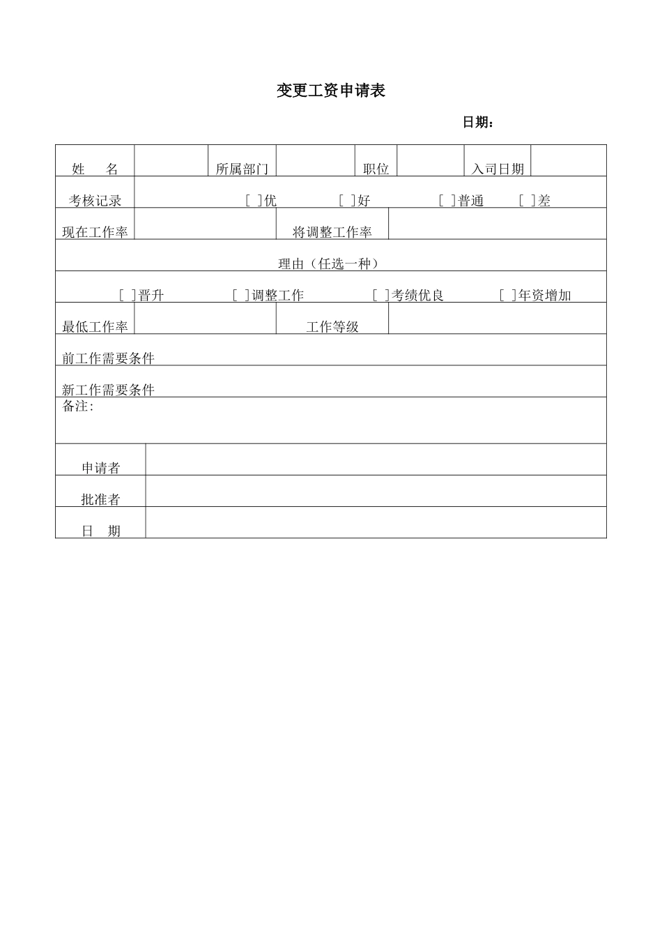 变更工资申请表_第1页
