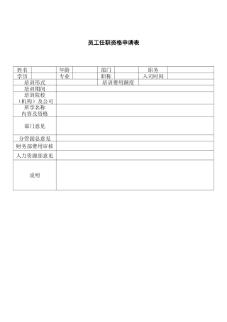 员工任职资格申请表