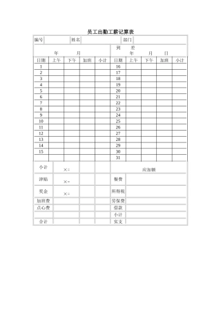 员工出勤工薪记算表