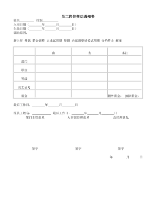员工岗位变动通知书