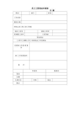 员工工资变动申请表