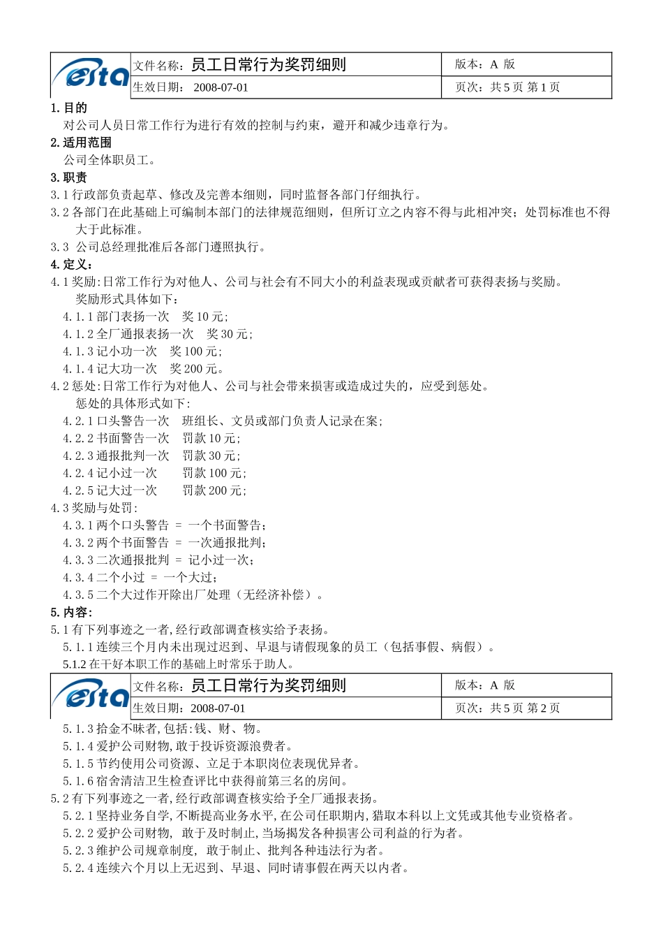 员工日常行为奖罚细则OK_第1页