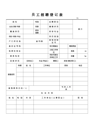员工招聘登记表1