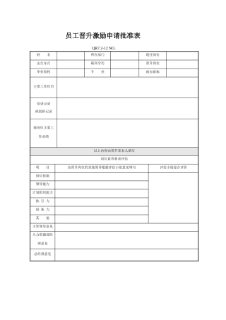 员工晋升激励申请批准表