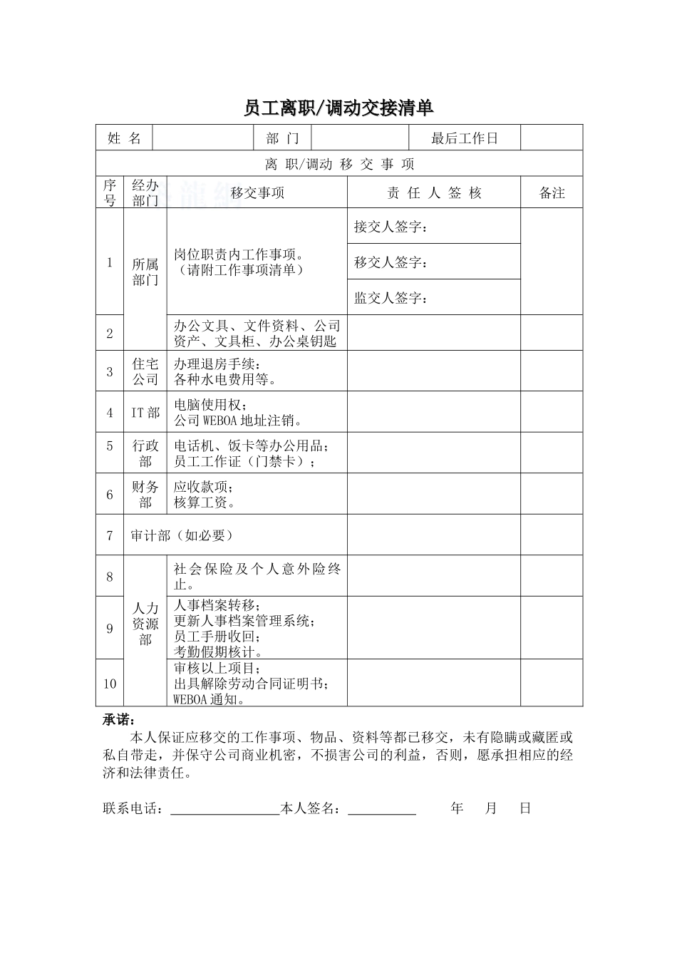 员工离职交接清单_第1页