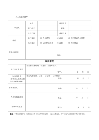 员工离职审批表