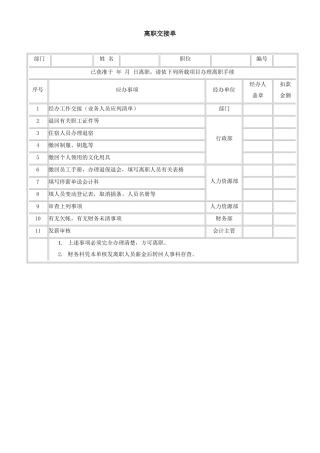 员工离职交接表