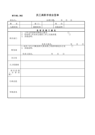员工离职会签表