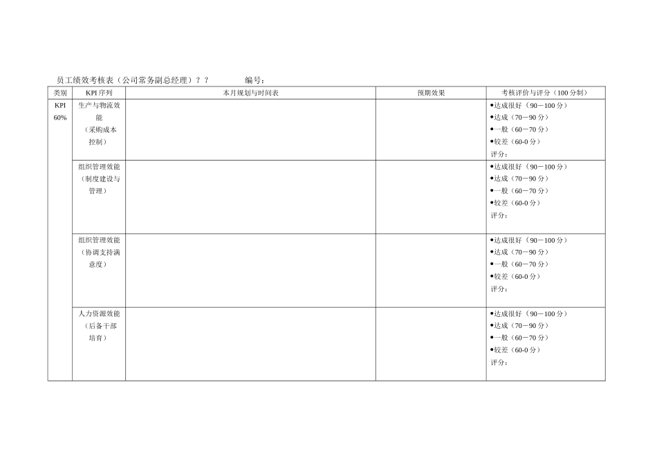 员工绩效考核表(公司常务副总经理)_第1页
