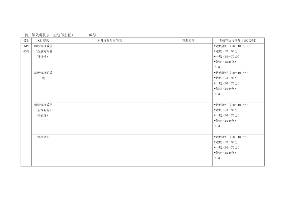 员工绩效考核表(企划部主任)_第1页