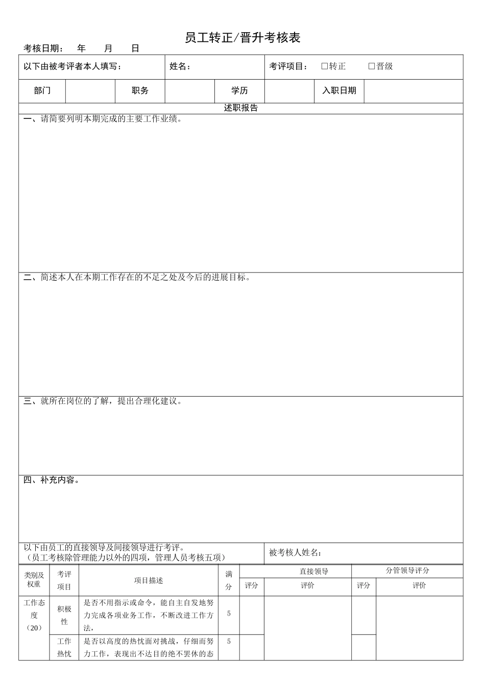 员工转正晋升考核表-_第1页