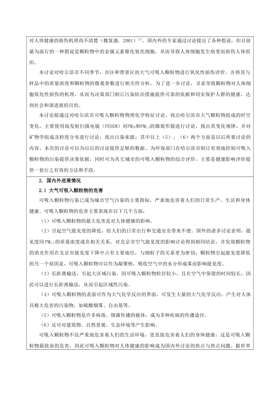 哈尔滨市冬季大气可吸入颗粒物物理化学特征研究开题报告_第3页