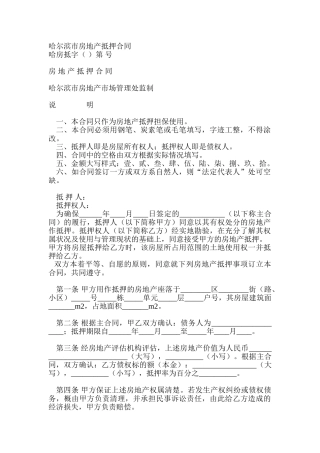 哈尔滨市房地产抵押合同