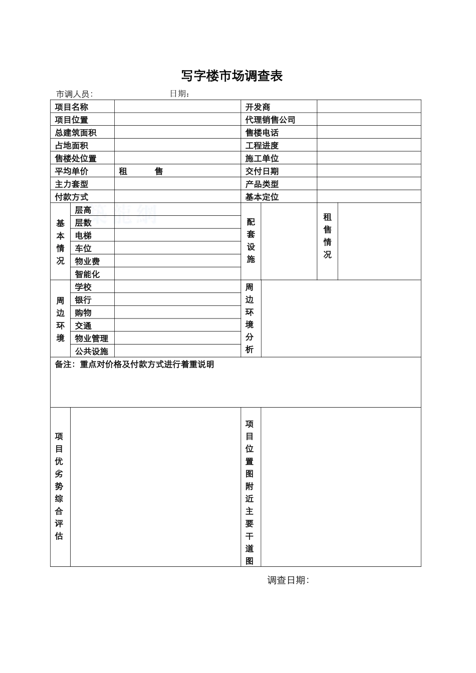 商业地产写字楼市场调查表_第1页