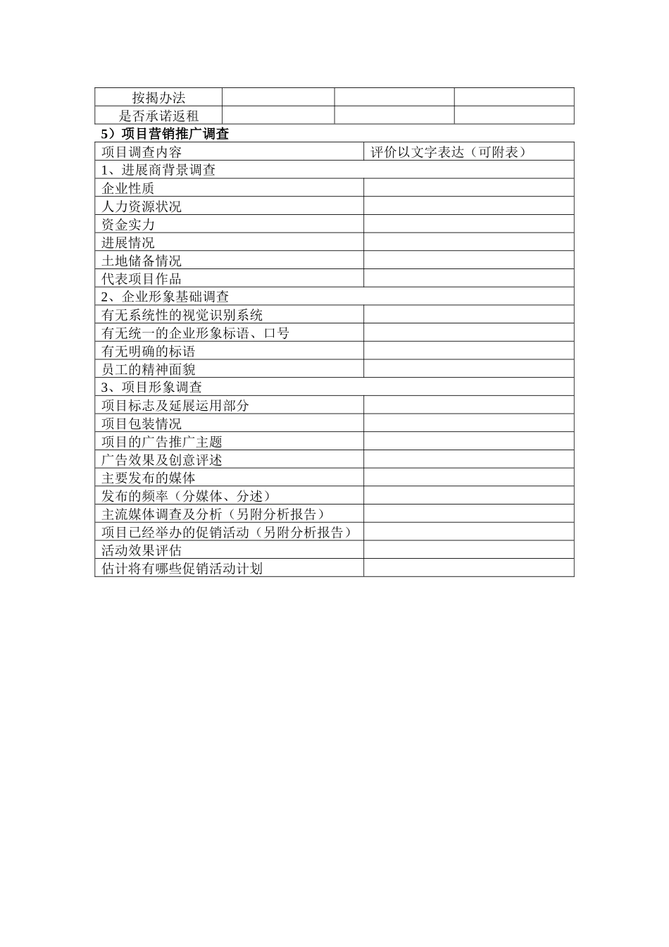 商业房地产项目调查表_第2页