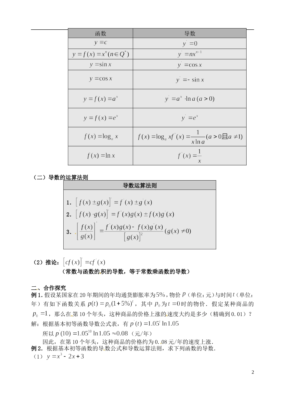 高中数学 3.2导数的计算导学案 新人教版选修1-1-新人教版高二选修1-1数学学案_第2页