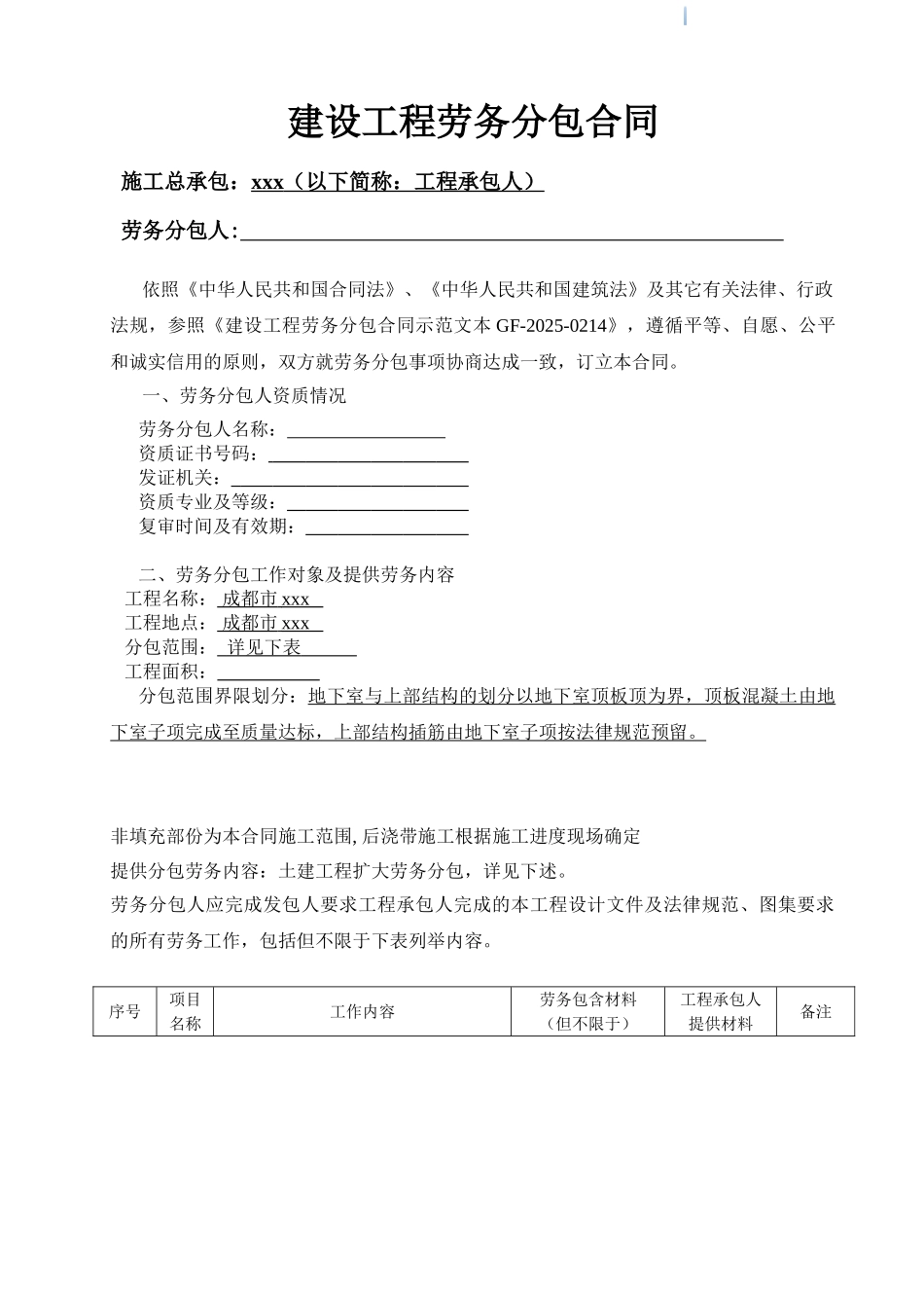 商业街建设工程劳务分包合同_第1页