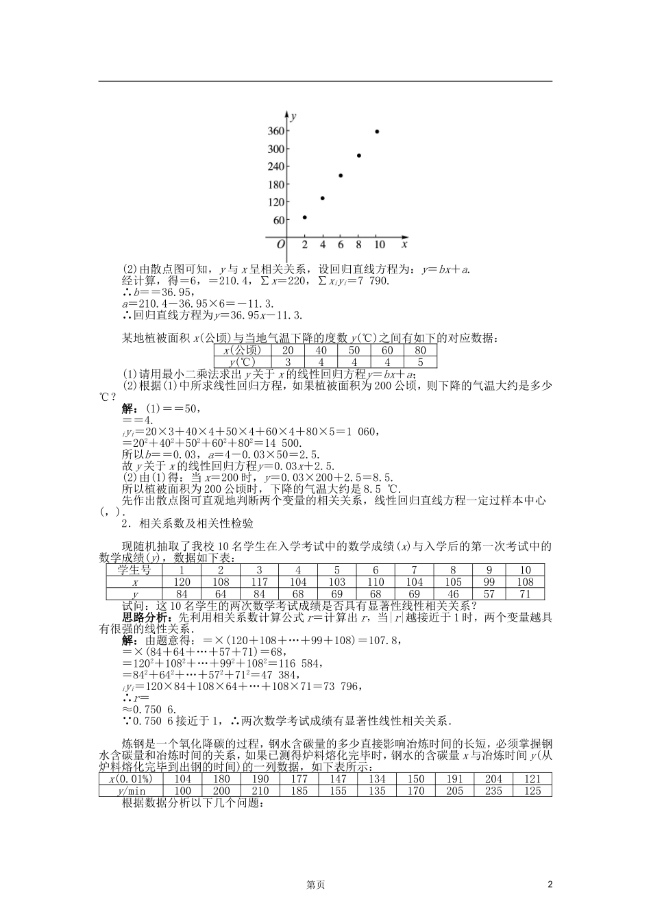 高中数学 3.2回归分析导学案 苏教版选修2-3-苏教版高二选修2-3数学学案_第2页