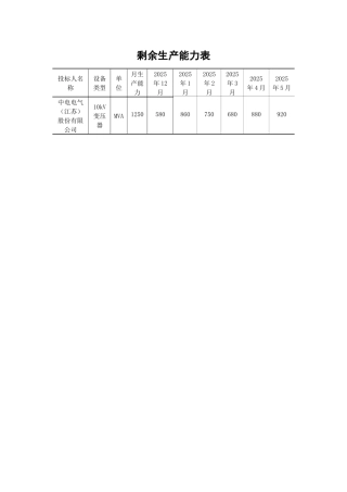商务剩余生产能力表