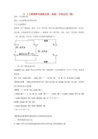 高中数学 3.1.2两角和与差的正弦、余弦、正切公式（结）新人教A版必修4-新人教A版高中必修4数学素材