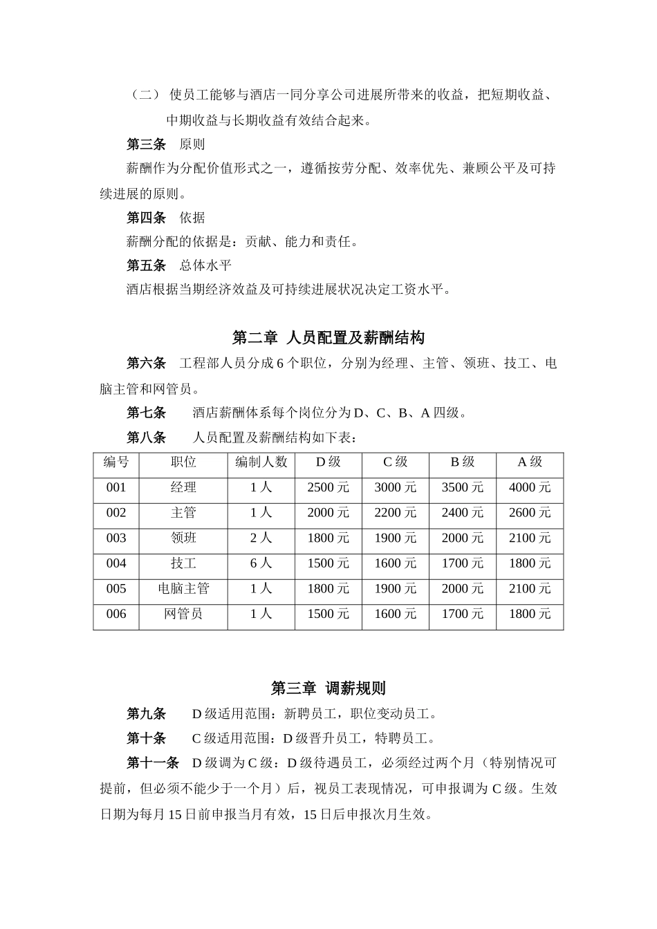 商务酒店工程部人员配置与薪酬方案_第3页