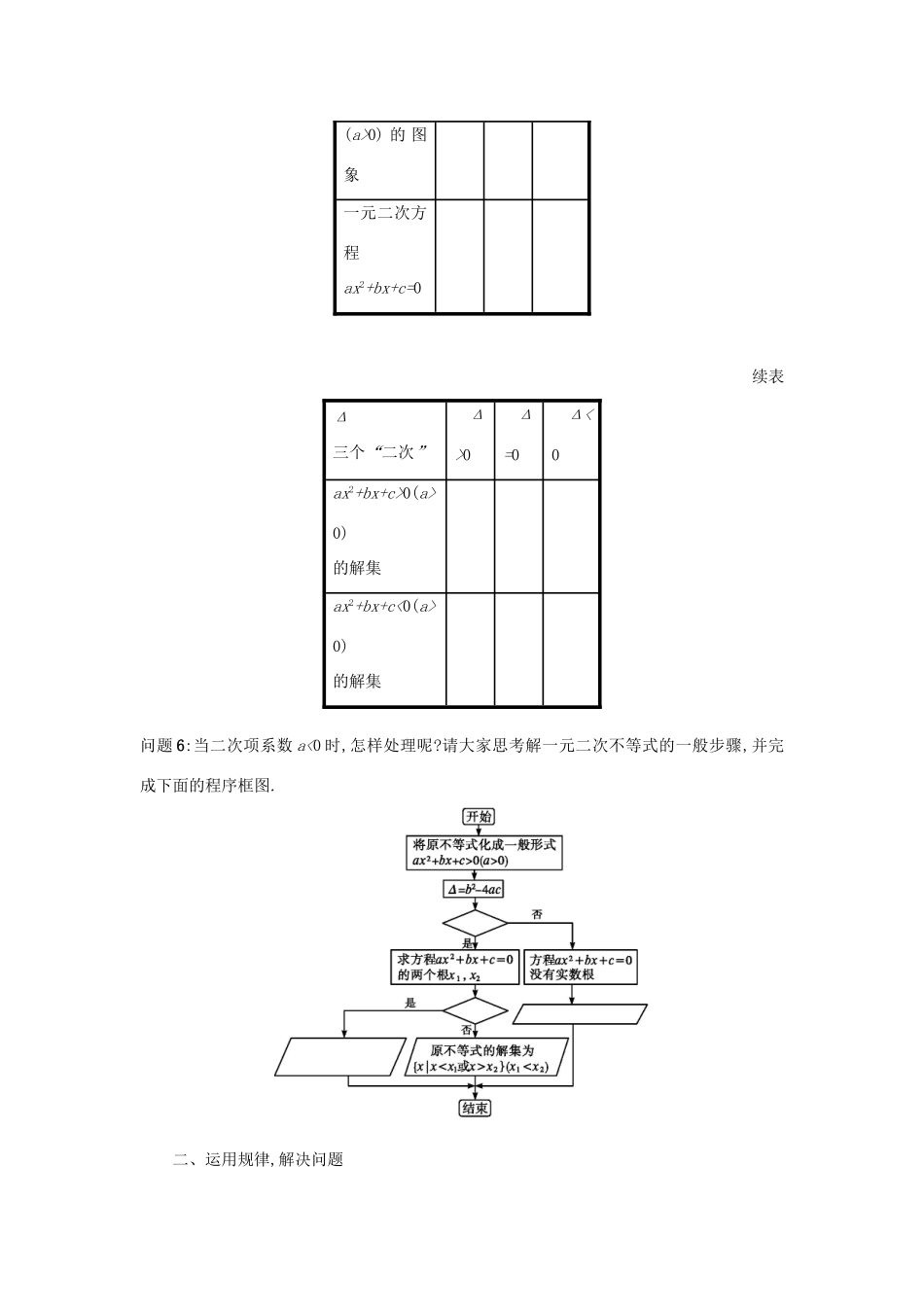 高中数学 3.2一元二次不等式及其解法（第1课时）学案设计 新人教A版必修5-新人教A版高三必修5数学学案_第2页