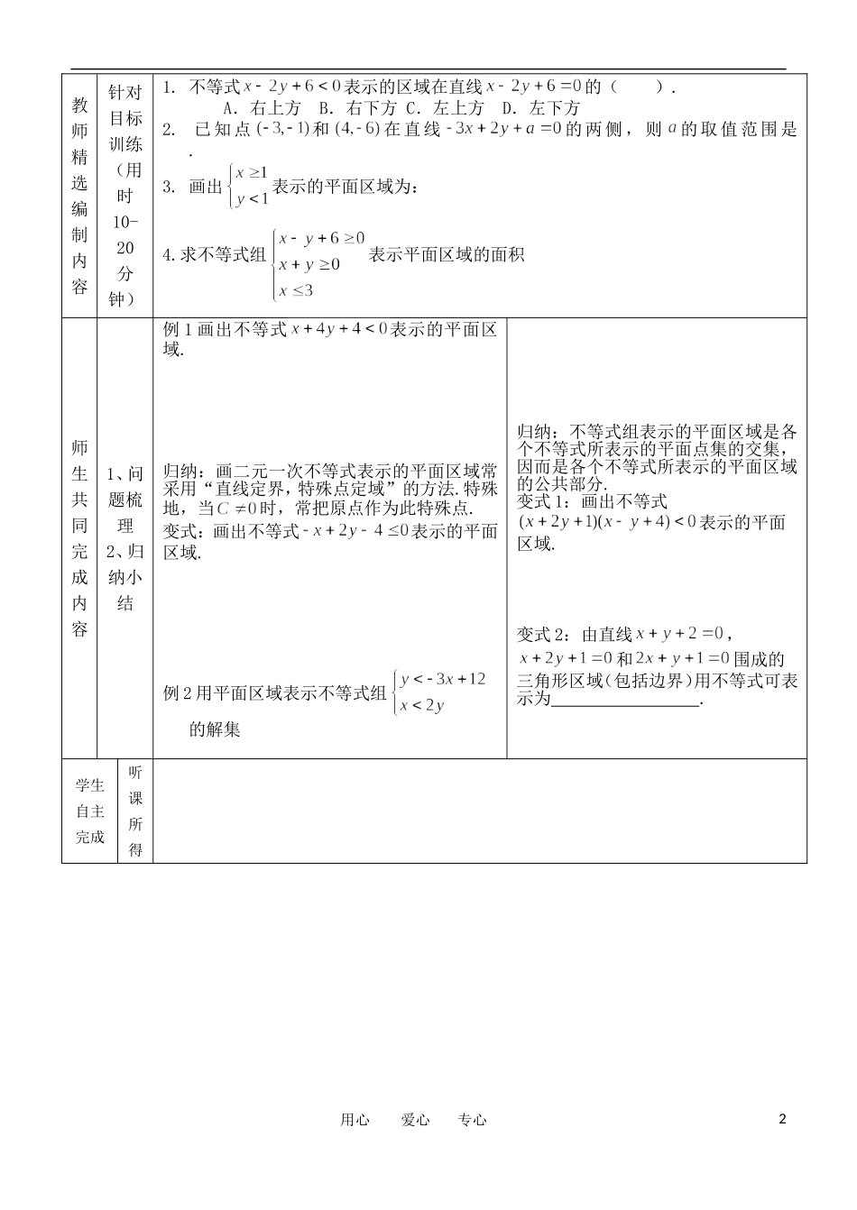 高中数学 3.3.1 二元一次不等式（组）与平面区域导学案（1） 新人教A版必修5_第2页