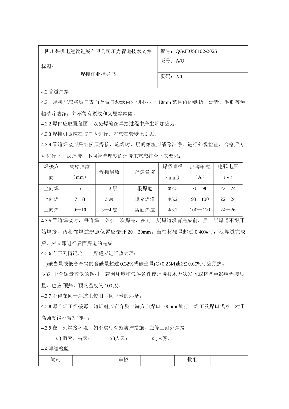 四川某机电公司压力管道焊接作业指导书_第2页
