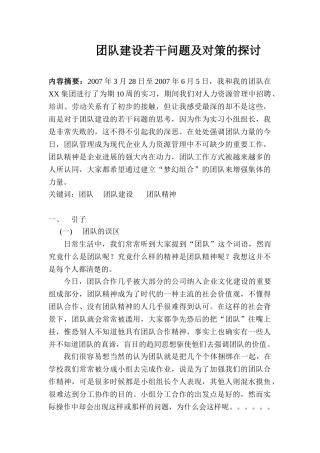 团队建设若干问题及对策的探讨