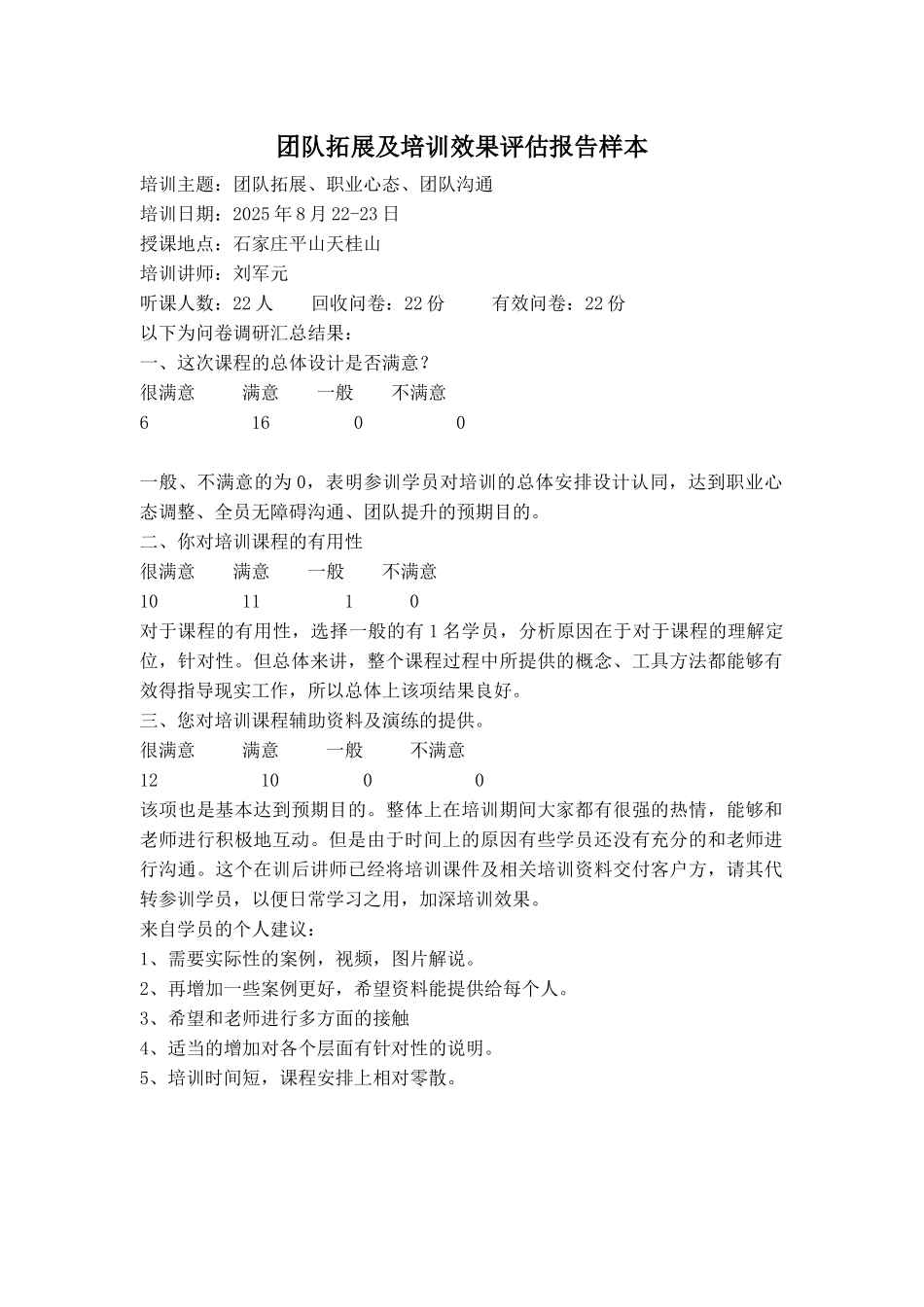 团队拓展及培训效果评估报告样本_第1页