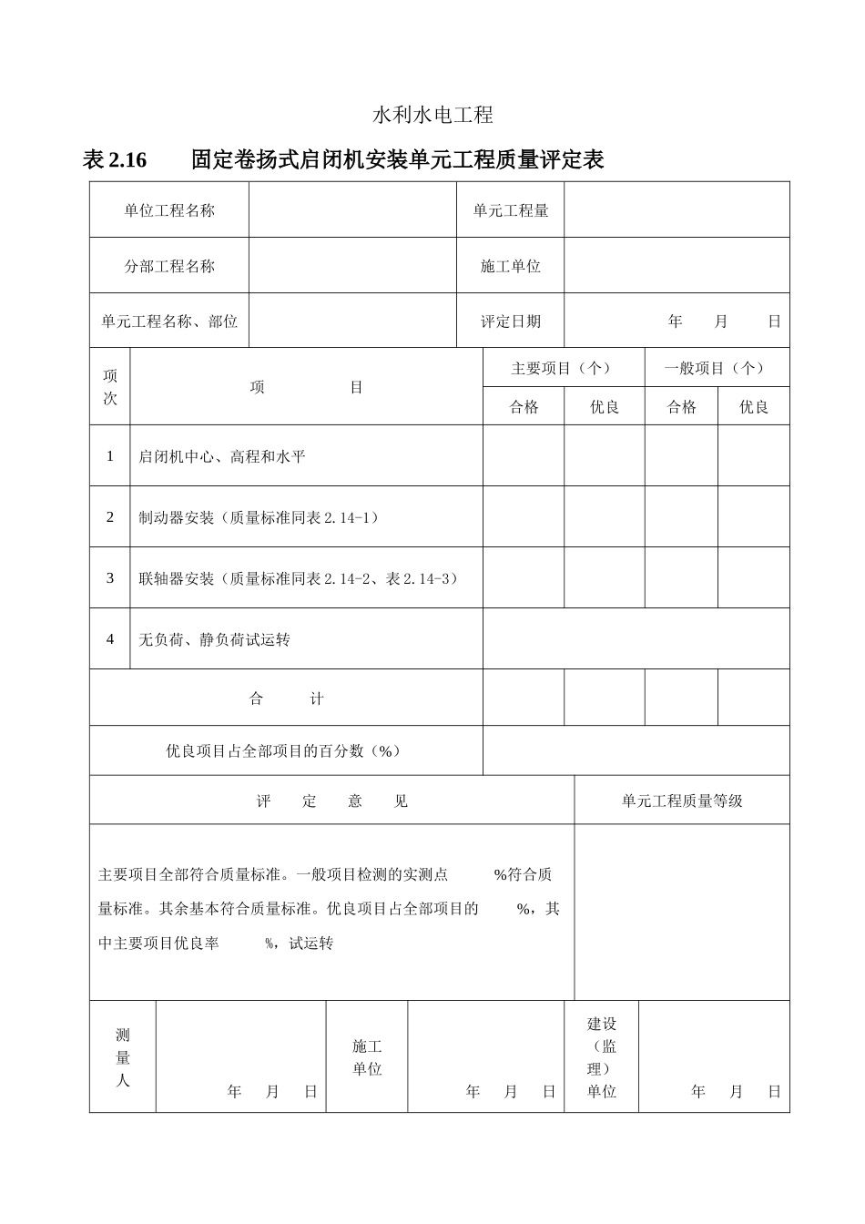 固定卷扬式启闭机安装单元工程质量评定表-doc_第1页