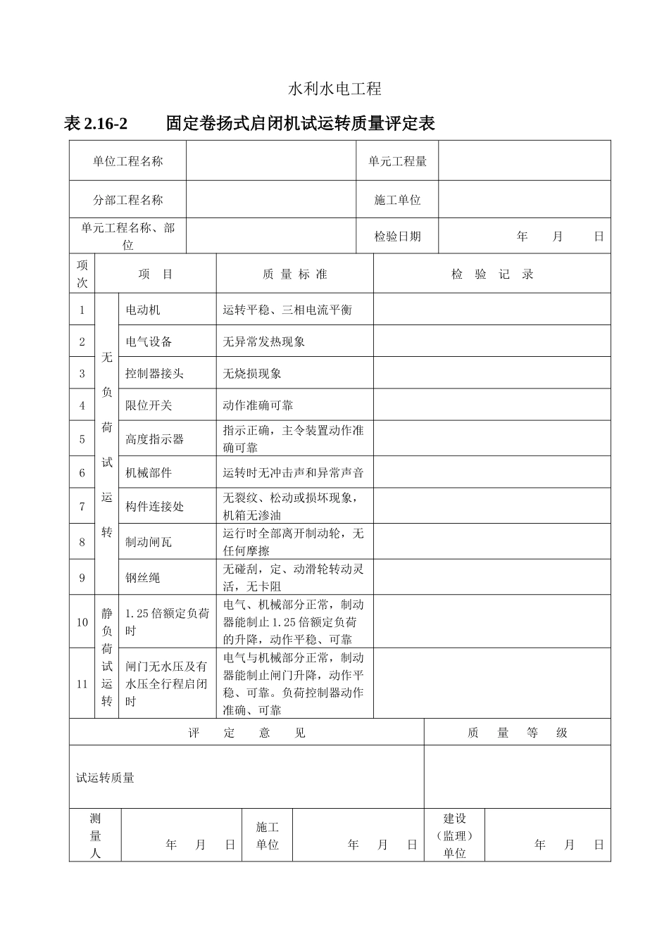 固定卷扬式启闭机安装单元工程质量评定表-doc_第3页