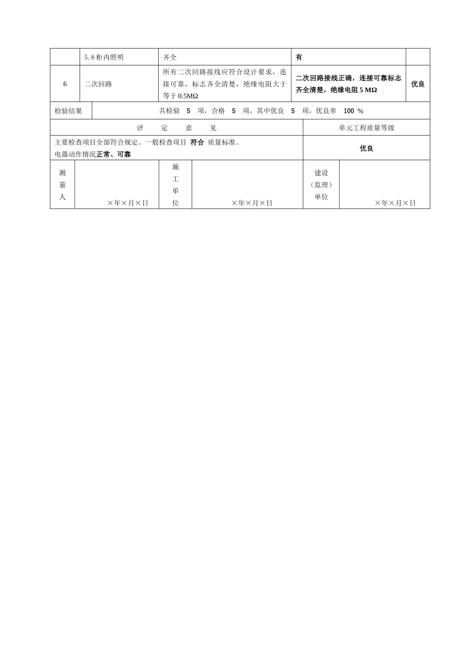 固定式手车式高压开关柜安装单元工程质量评定表_第3页