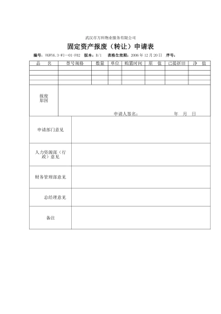固定资产报废申请表