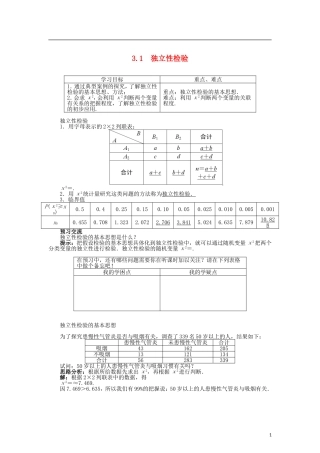 高中数学 3.1独立性检验导学案 苏教版选修2-3-苏教版高二选修2-3数学学案