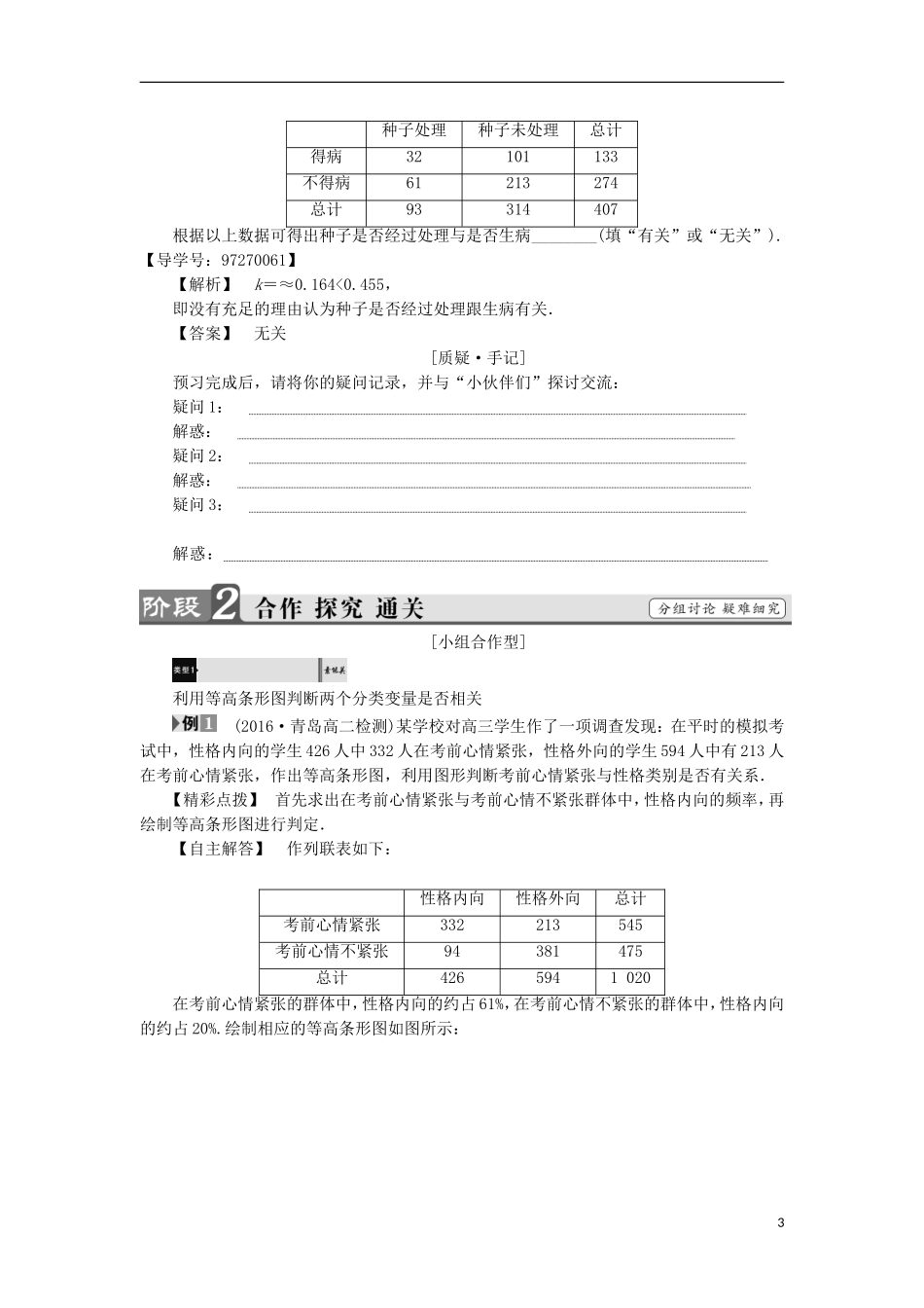 高中数学 3.2 独立性检验的基本思想及其初步应用学案 新人教A版选修2-3-新人教A版高中选修2-3数学学案_第3页