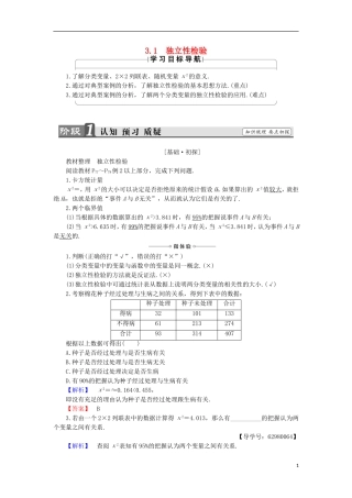 高中数学 3.1 独立性检验学案 新人教B版选修2-3-新人教B版高中选修2-3数学学案