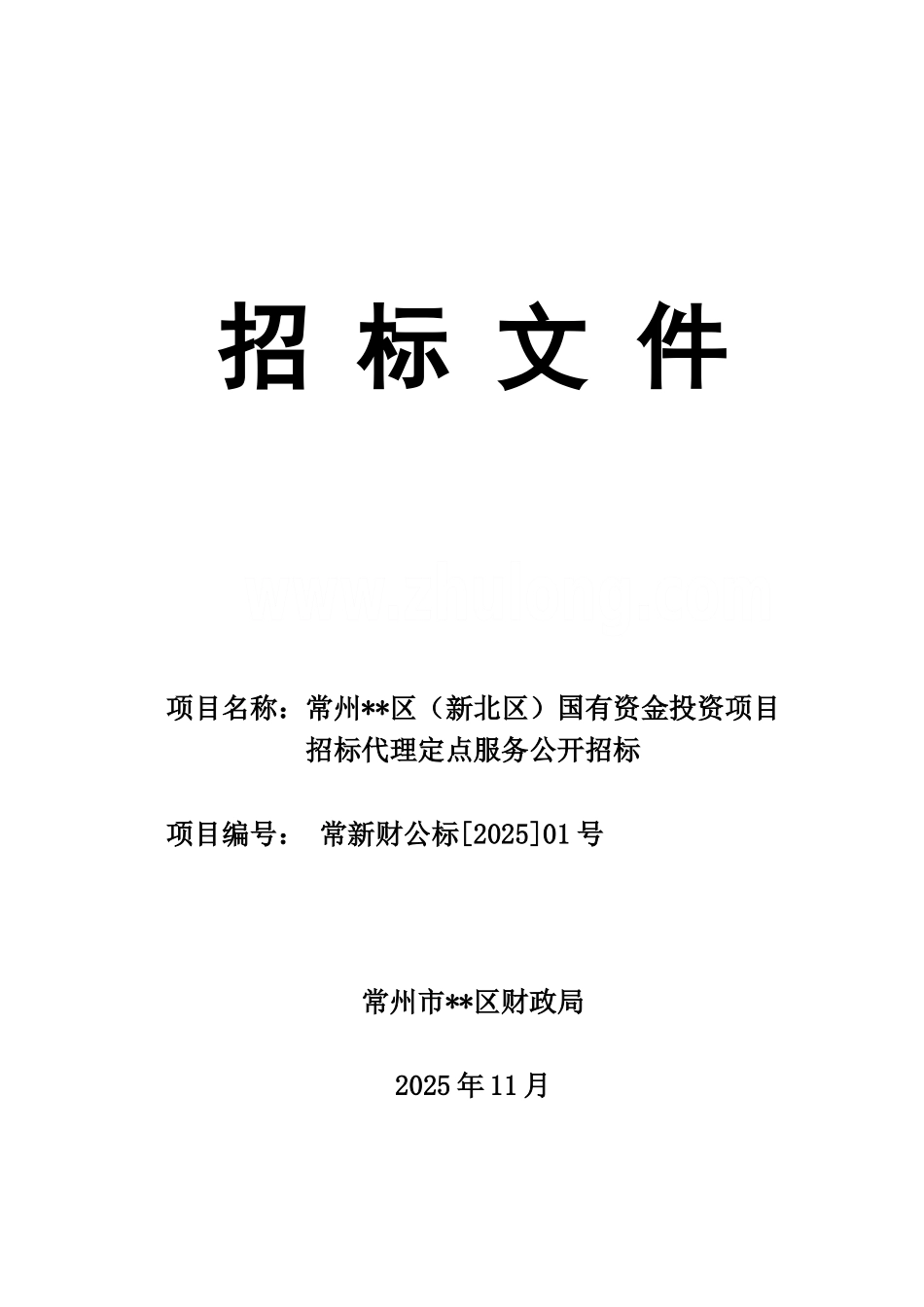 国有资金投资项目招标代理服务招标文件_第1页