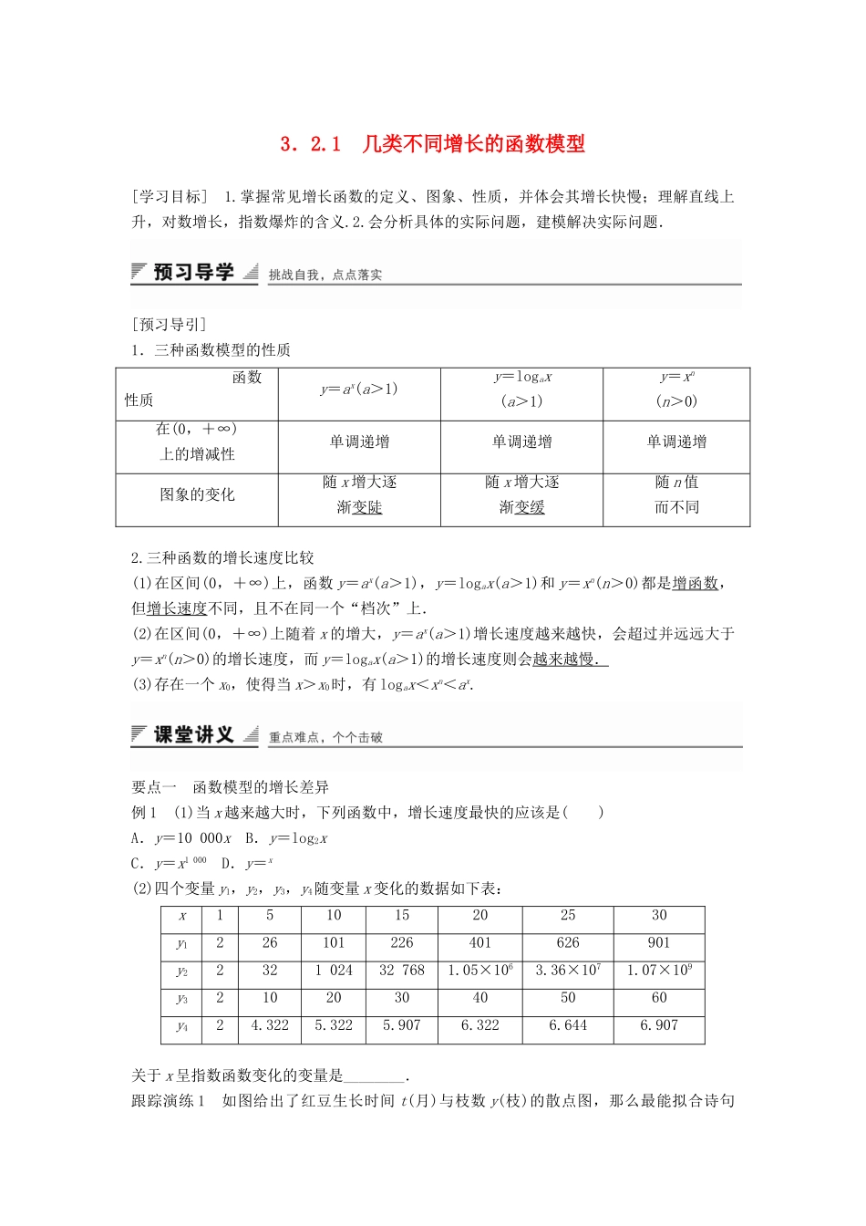 高中数学 3.2.1 几类不同增长的函数模型学案 新人教A版必修1-新人教A版高中必修1数学学案_第1页