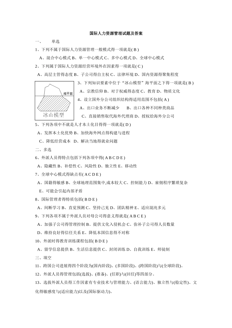 国际人力资源管理试题和答案_第1页
