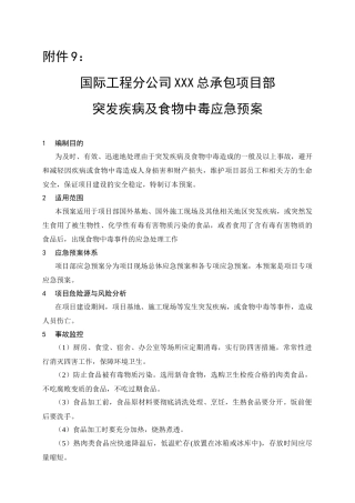 国际分公司疾病食物中毒应急预案