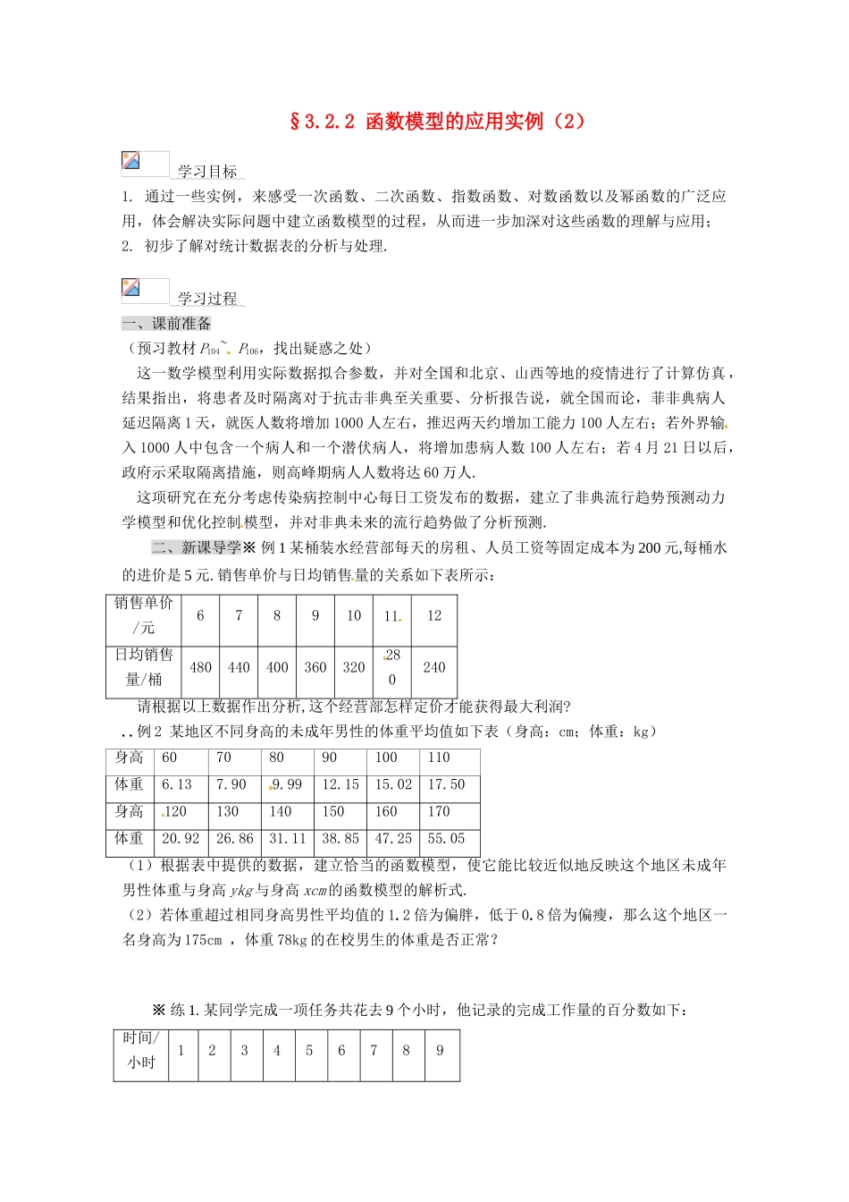 高中数学 3.2.2 函数模型的应用实例导学案（2） 新人教A版必修1_第1页