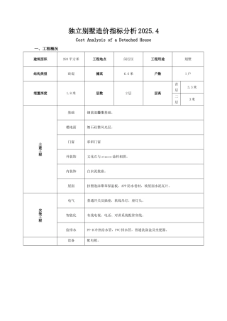 图例别墅造价指标分析