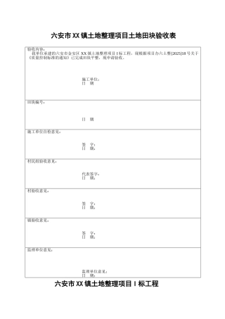 土地整理项目土地田块验收表