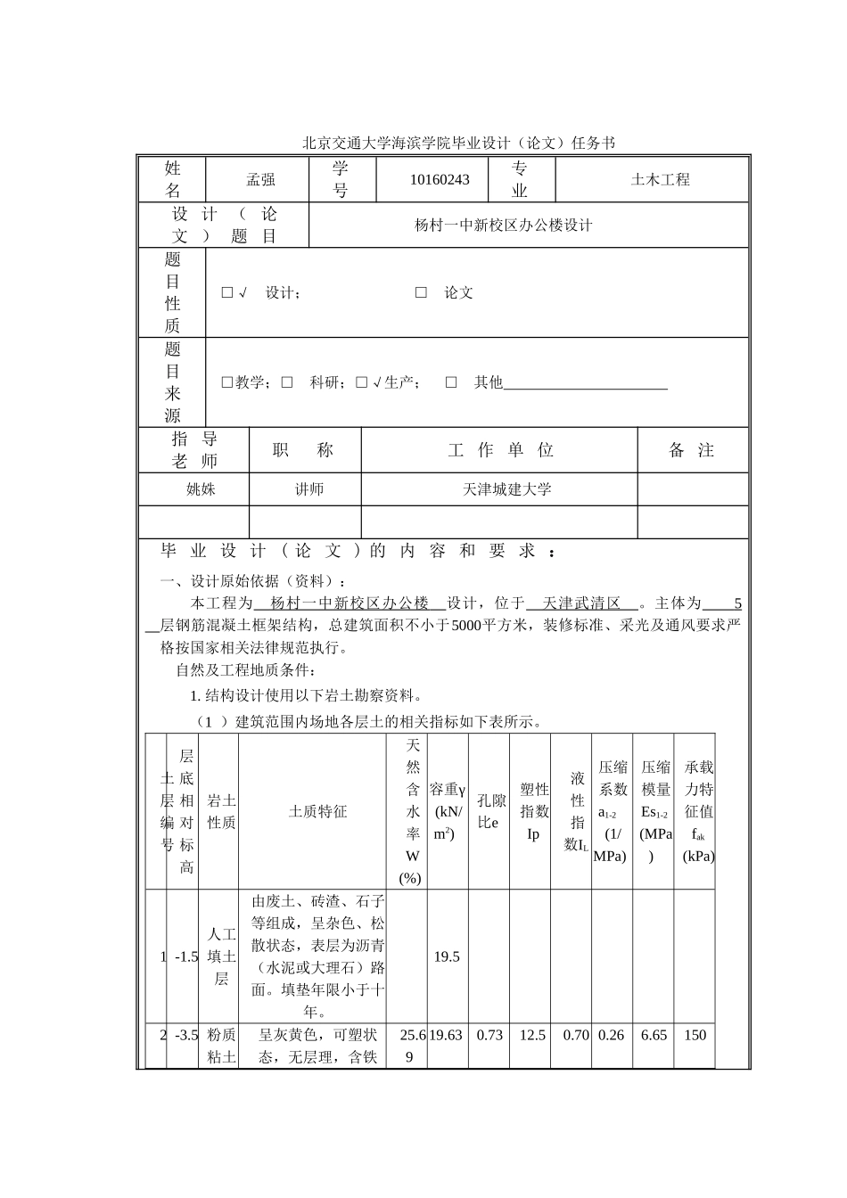 土木1011班孟强10160243毕业设计任务书-_第1页