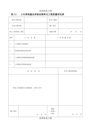 土石坝坝基及岸坡处理单元工程质量评定表-doc